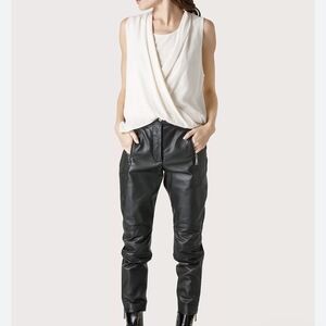 Seventy Black Leather Biker Pants, Small